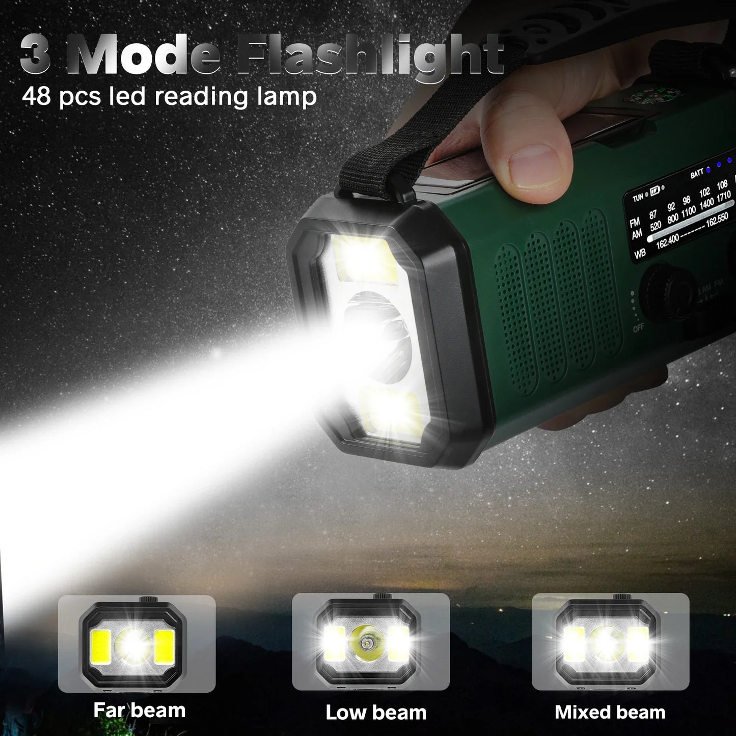 10000Mah Emergency Radio E30 FM Radio Solar Hand Crank AM/NOAA LED Dual USB Rechargeable Portable SOS Alarm Power Bank