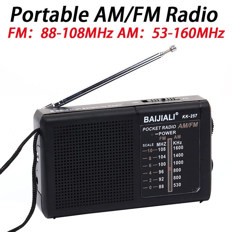 Pocket Radio AM FM Radio Telescopic Antenna Full-Wave Band Radio AA Battery Powered Portable Radio Built-In Speaker for Home