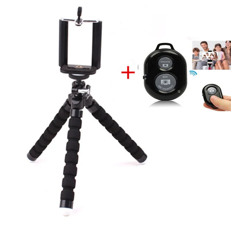 Phone Tripod Holder Flexible Sponge Octopus Tripod Stand Mount or Bluetooth Remote Shutter Selfie Stick Self-Timer Bracket