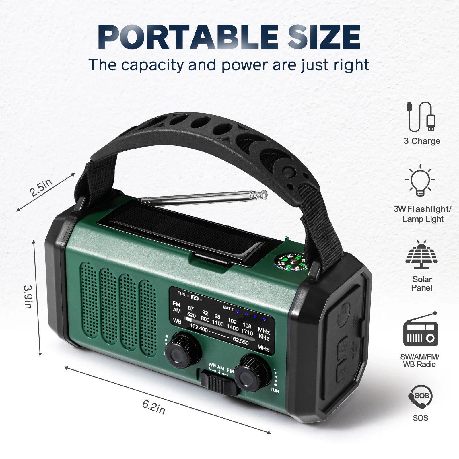10000Mah Emergency Radio E30 FM Radio Solar Hand Crank AM/NOAA LED Dual USB Rechargeable Portable SOS Alarm Power Bank