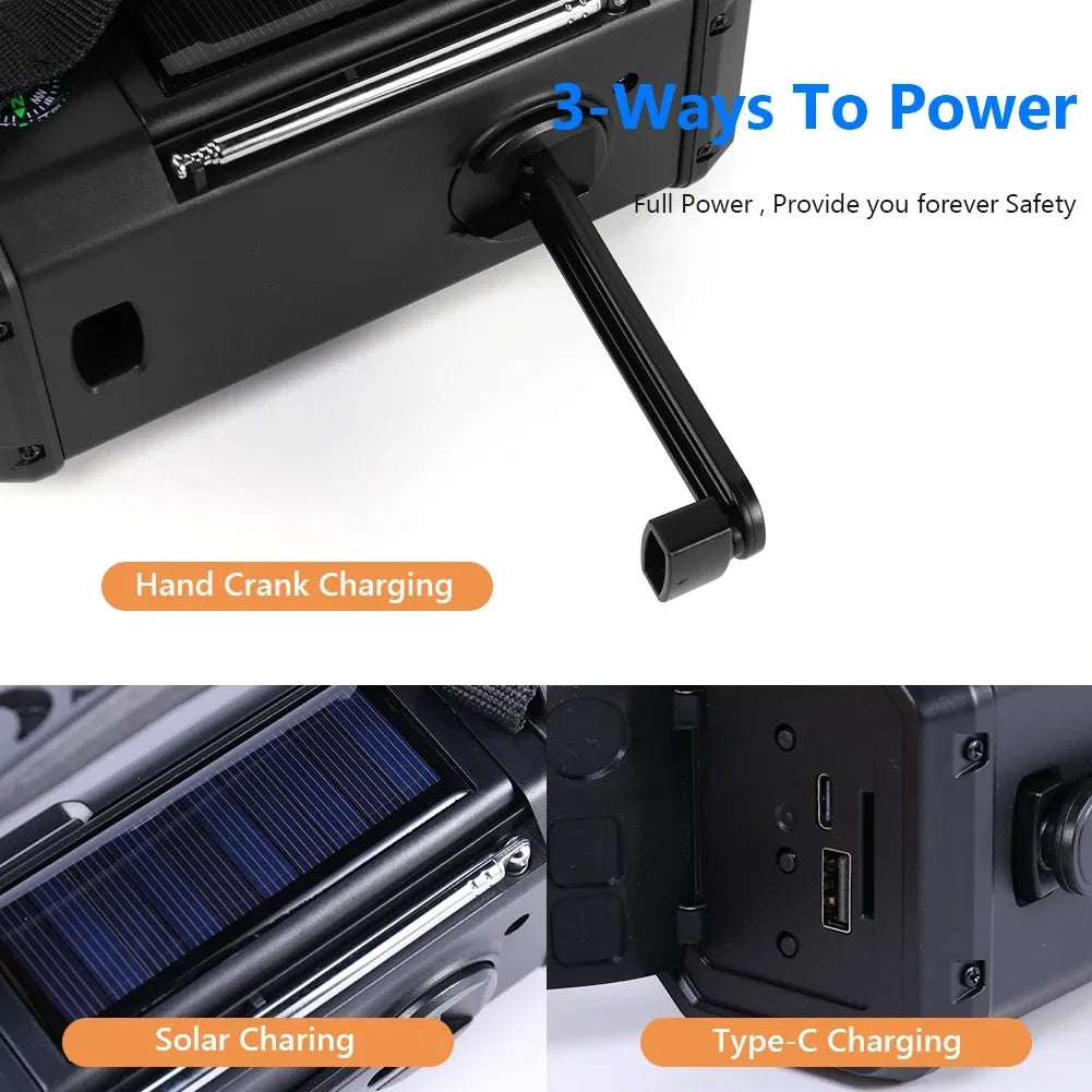 10000Mah Emergency Radio E30 FM Radio Solar Hand Crank AM/NOAA LED Dual USB Rechargeable Portable SOS Alarm Power Bank