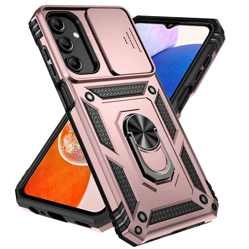 Slide Camera Lens Military Grade Armor Case for Samsung Galaxy A15 A25 A35 A55 5G Phone Holder Ring Stand Cover