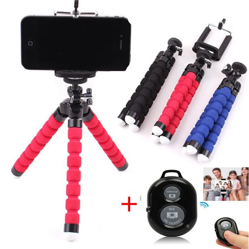 Phone Tripod Holder Flexible Sponge Octopus Tripod Stand Mount or Bluetooth Remote Shutter Selfie Stick Self-Timer Bracket