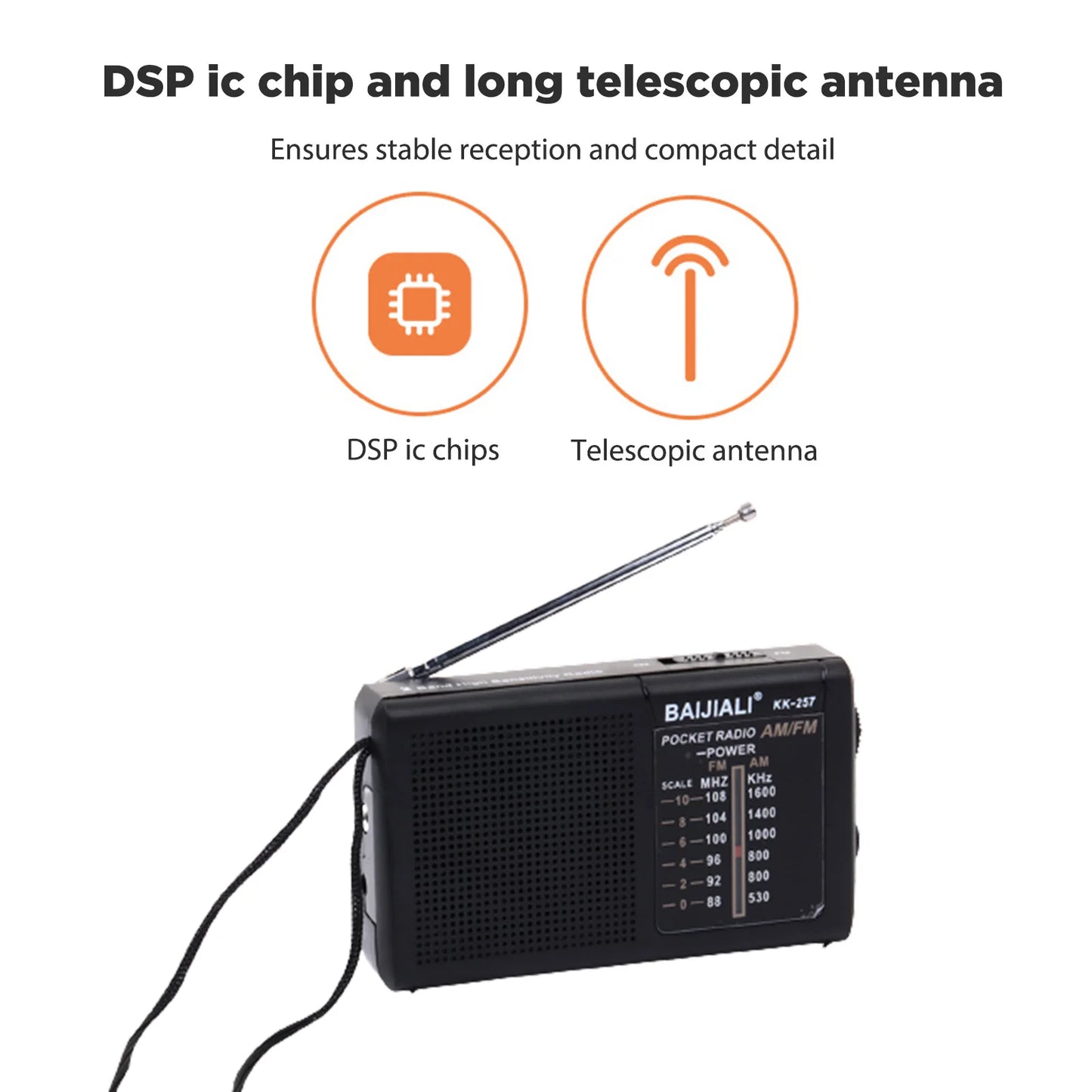 Pocket Radio AM FM Radio Telescopic Antenna Full-Wave Band Radio AA Battery Powered Portable Radio Built-In Speaker for Home