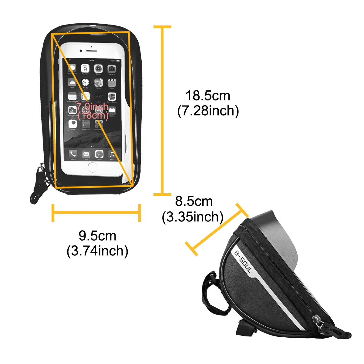 B-SOUL Cycling Bicycle Bike Head Tube Handlebar Cell Mobile Phone Bag Case Holder Screen Phone Mount Bags Case for 6.5In