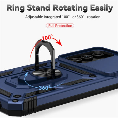 Slide Camera Lens Military Grade Armor Case for Samsung Galaxy A15 A25 A35 A55 5G Phone Holder Ring Stand Cover