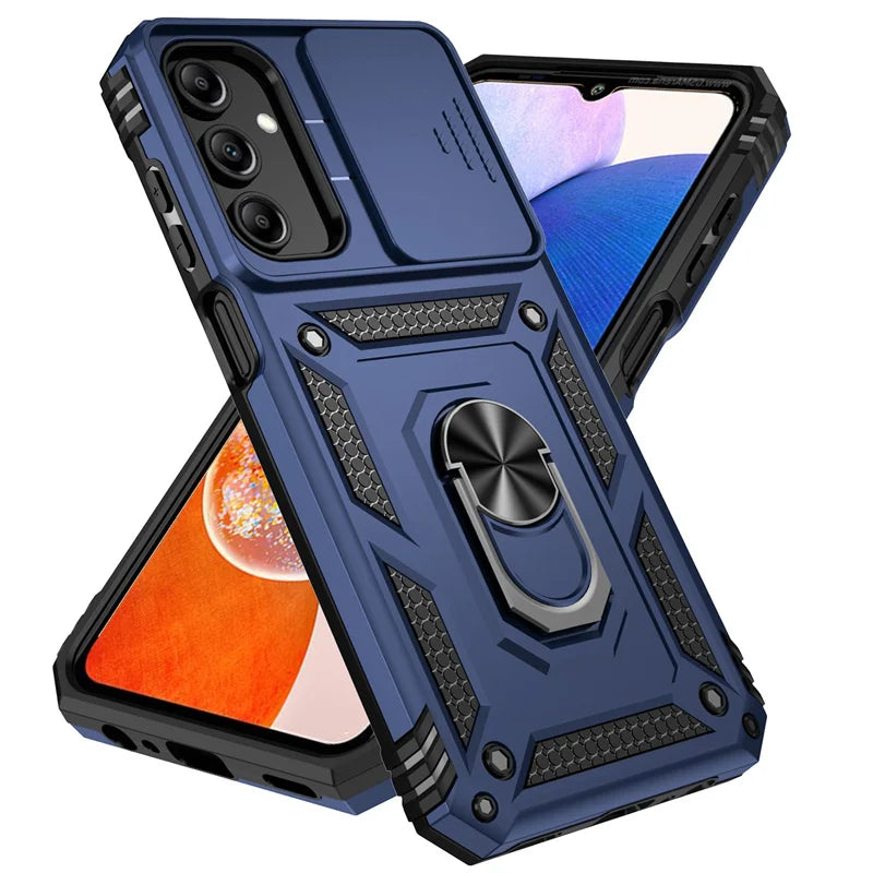 Slide Camera Lens Military Grade Armor Case for Samsung Galaxy A15 A25 A35 A55 5G Phone Holder Ring Stand Cover