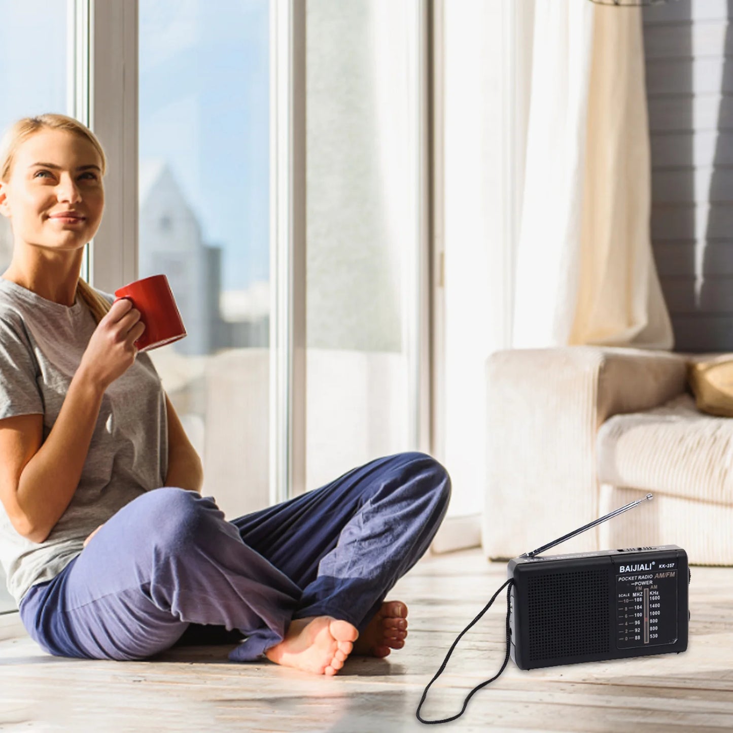 Pocket Radio AM FM Radio Telescopic Antenna Full-Wave Band Radio AA Battery Powered Portable Radio Built-In Speaker for Home