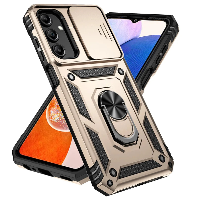 Slide Camera Lens Military Grade Armor Case for Samsung Galaxy A15 A25 A35 A55 5G Phone Holder Ring Stand Cover