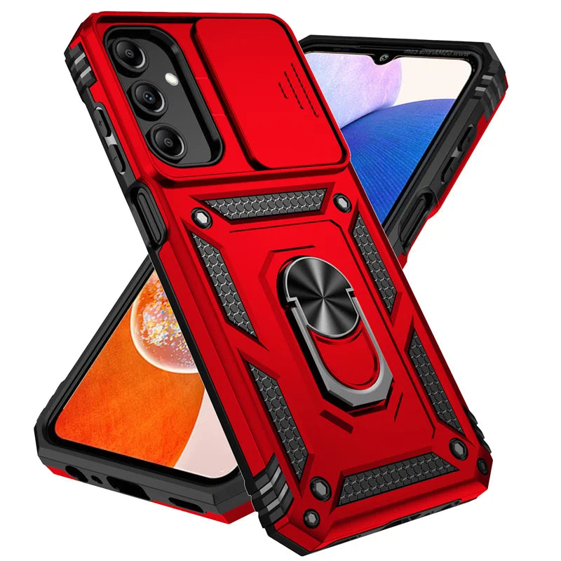 Slide Camera Lens Military Grade Armor Case for Samsung Galaxy A15 A25 A35 A55 5G Phone Holder Ring Stand Cover
