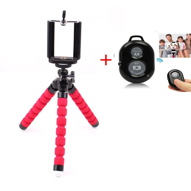 Phone Tripod Holder Flexible Sponge Octopus Tripod Stand Mount or Bluetooth Remote Shutter Selfie Stick Self-Timer Bracket